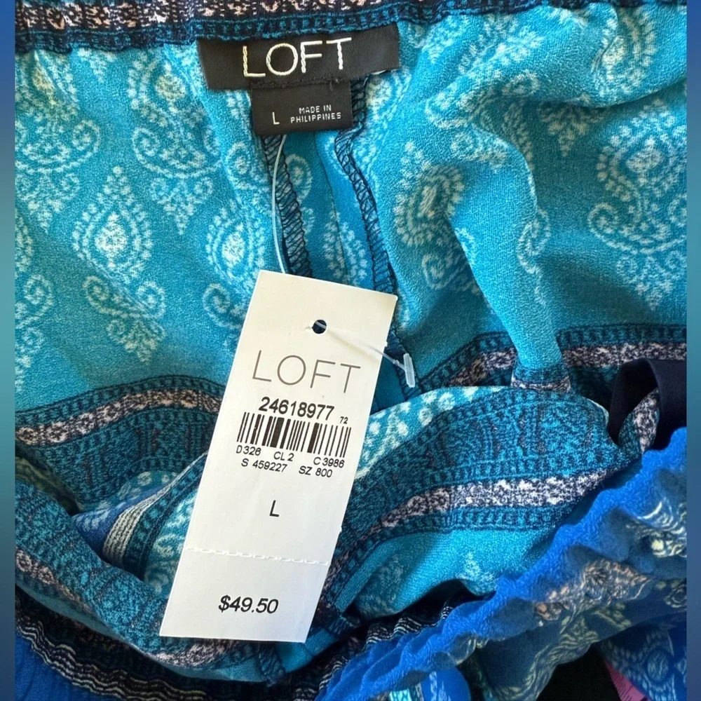 NWT Loft Blue Pattern Drawstring Shorts Large
